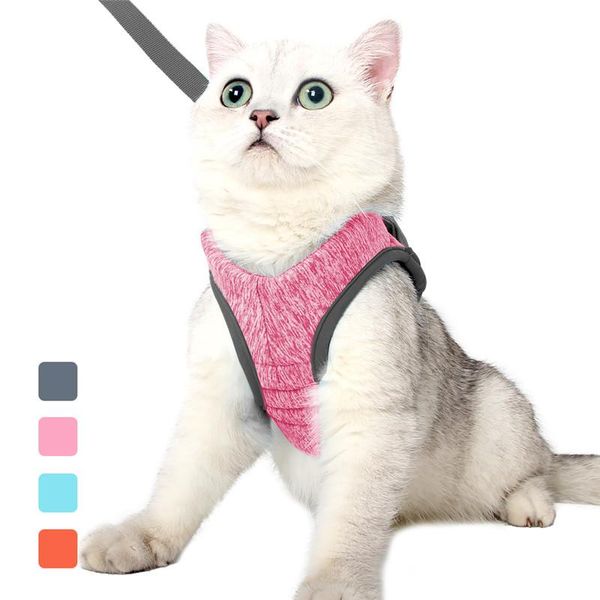 

cat collars & leads solid color anti-escape harness adjustable breathable soft leash set small dogs outdoor walking chest strap pet supplies