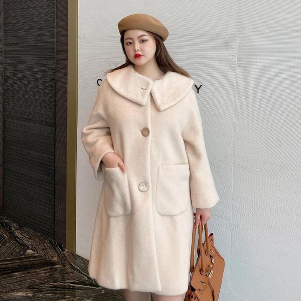 

women's wool & blends large wear medium and long woolen coat autumn winter waist closing temperament commuting double-sided, Black