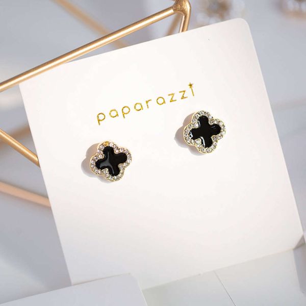 

925 silver clover earrings for women, japan and south korea, Black