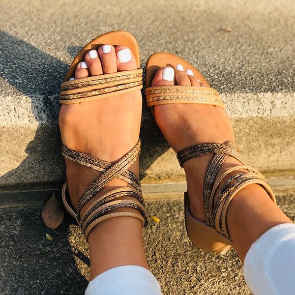 

flat women sandals summer lady open toe roman beach shoes female bohemian handmade weave comfortable sandal gladiator plus size, Black