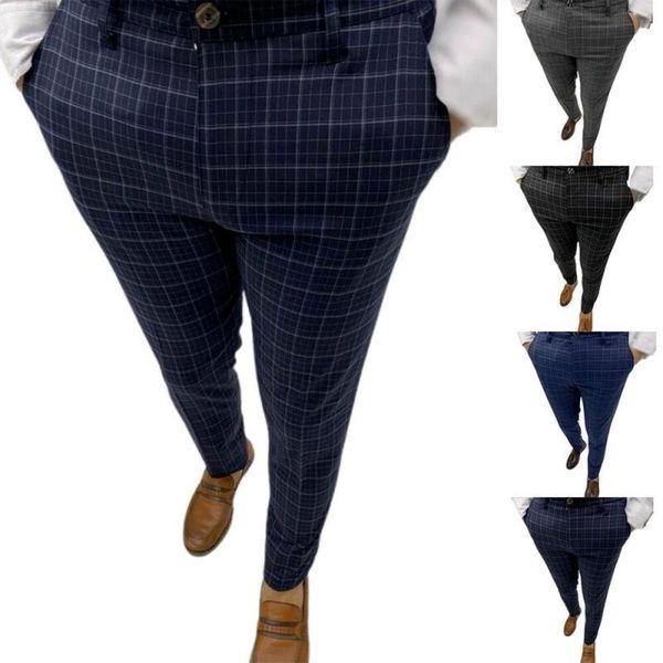 

men's pants fashion slim skinny tianzi plaid casual trousers, Black