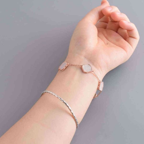 

fashion bracelets classic 4 clover charm bangle chain 18k gold agate shell mother-of-pearl for women&girls linkaa, Golden;silver