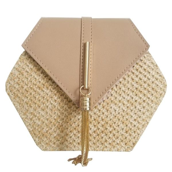 

evening bags hexagon mulit style straw leather shoulder bag handbag women summer rattan handmade woven beach circle bohemia tote