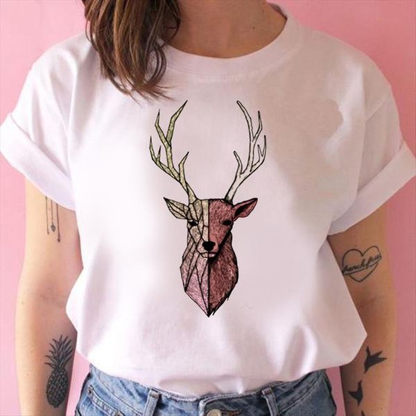 

graphic tees cartoon deer womens t shirt head print tshirts funny white casual short sleeve camisetas mujer