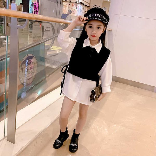 

clothing sets girl spring autumn new arrival black vest+ white shirt for kids clothes suits baby girls fashion tracksuit costume p0831