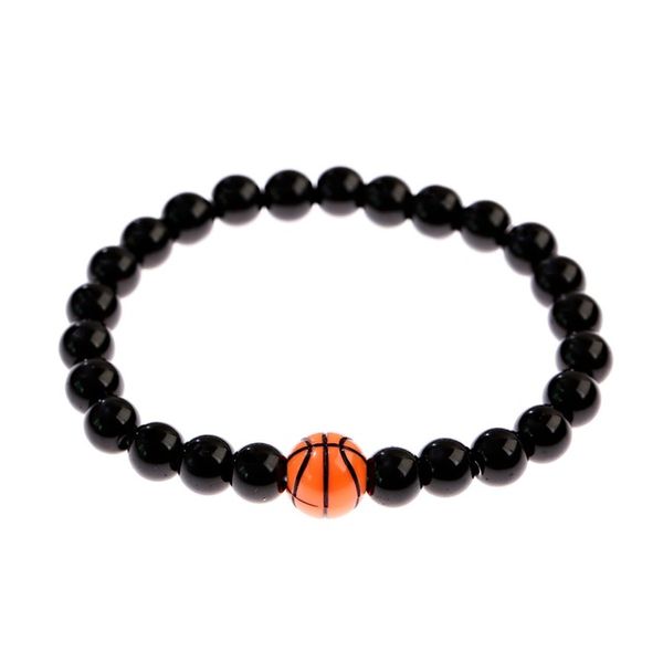 Charme Basketball Perlen Perlen Armband Männer Klassische 8mm Schwarz Naturstein Stretchly Armbänder Schmuck Pulseira Masculina