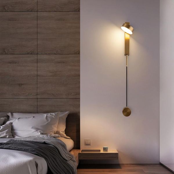 

nordic golden rotation led wall lamp for bedroom bedside stair aisle adjustable sconce indoor lighting living room deco fixtures