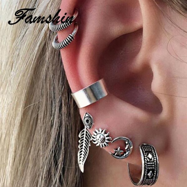 

pcs/set moon and star sun earrings fashion boho silver color leaves stud for women bohemian design earring, Golden;silver
