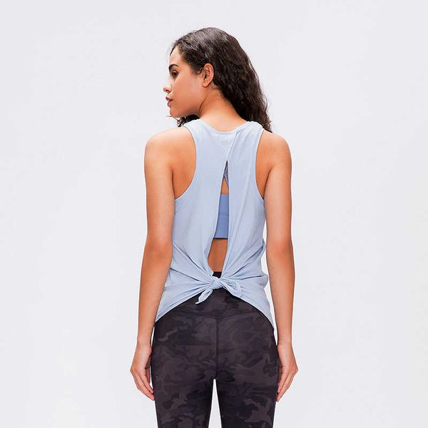 

nude new binding vest women's bow back sports blouse loose yoga suit, Black;white