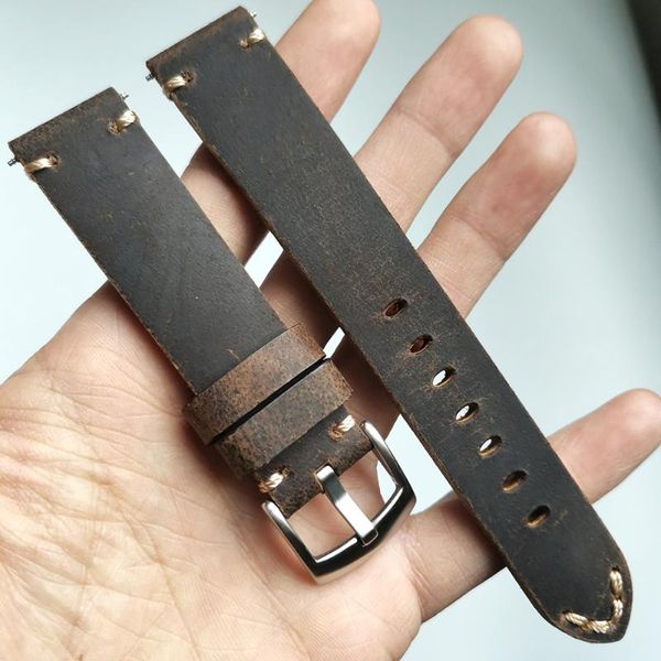 

watch bands 18 19 20 21 22mm handmade thick section strap band genuine leather men retro belt upscale texture cowhide watchbands, Black;brown
