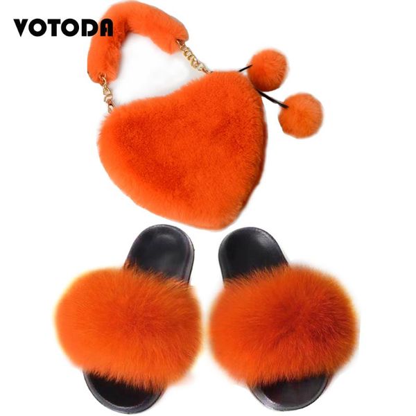 

slippers summer women fur set fashion fluffy furry handbag casual plush slides shoes cute faux bags sets, Black