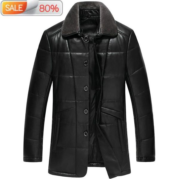 

men's leather & faux genuine winter down sheepskin coat men jacket chaqueta cuero hombre c567a10361 b21115, Black