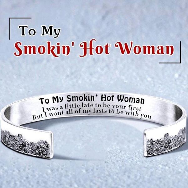 

bangle fashion to my smokin' woman wave diy lettering titanium steel open c-shaped gift jewelry party, Black