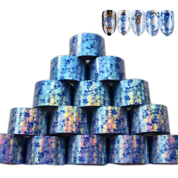 

1roll blue white flowers nail foils laser transfer stickers decals manicure 4cm*120m starry sky shell art decorations1, Black