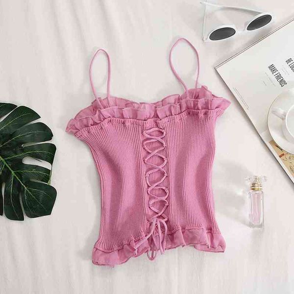 

Sexy Bandage Crop Tops Women Spaghetti Knitted Crop Tops Cute Camis Women Summer Solid For, White