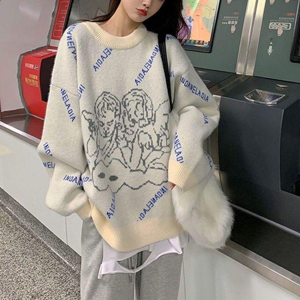 

women's sweaters cute autumn oversize women high street knitting sweater winter pullover loose harajuku kawaii white teens, White;black