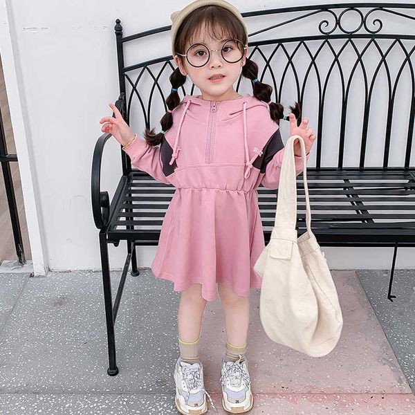 

girls dresses baby girl's long sleeve sport dress for autumn and spring kids casual with hood fashion dress for 3-7years old 210715, Red;yellow