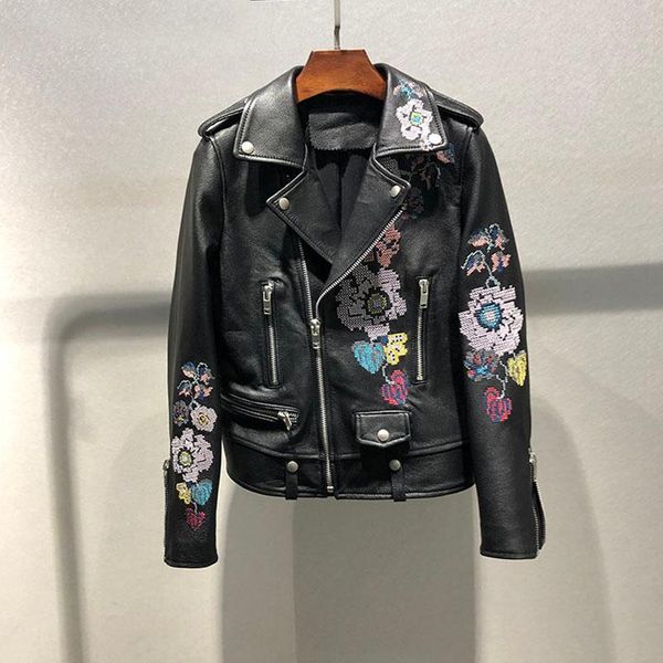 

women's leather & faux selling genuine jacket 2021 women spring and winter coat printing design fashion slim jackets s, Black