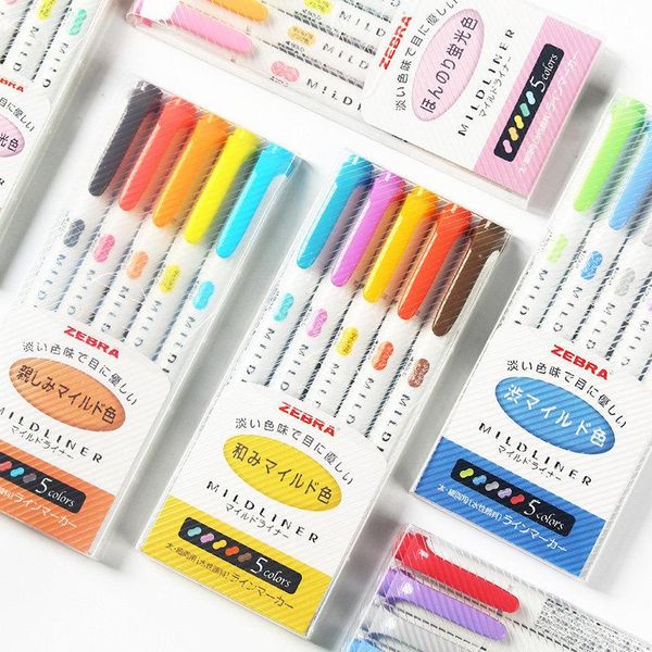 HighLighters 3 veya 5OR25 adet / takım Japonya Zebra Hafif Astar Çift Başlı Floresan Kalem Yaratıcı Marker Okul Malzemeleri Kawaii