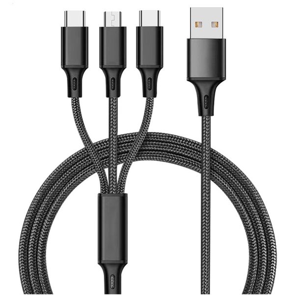 

3 in 1 charging cable micro usb c charger cables cord 1.2m with metal head for iphone samsung huawei lg xiaomi
