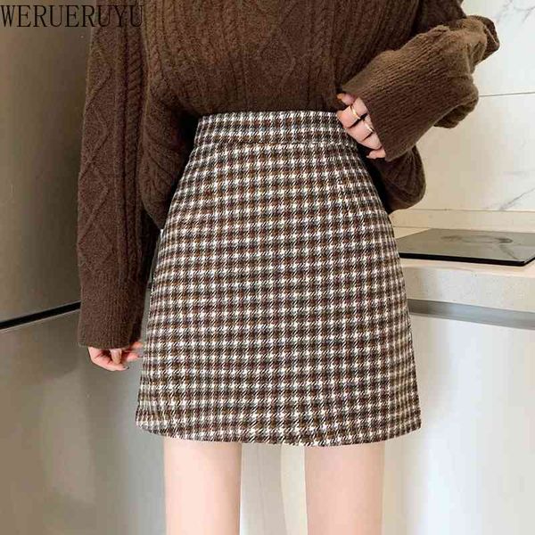 

werueruyu skirts women woolen mini elegant all-match womens skirt retro fashion chic korean style 210608, Black