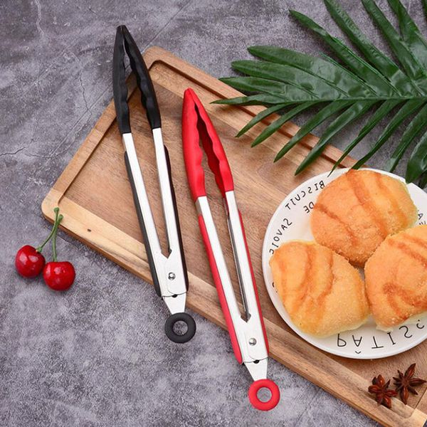 Altri utensili da cucina Pinza per barbecue da 12 pollici Pinza per alimenti in silicone Pinza per cuoco resistente al calore Pinza in acciaio inossidabile Pinza da cucina antiscivolo Morsetti per griglia Clip per barbecue ZL0570