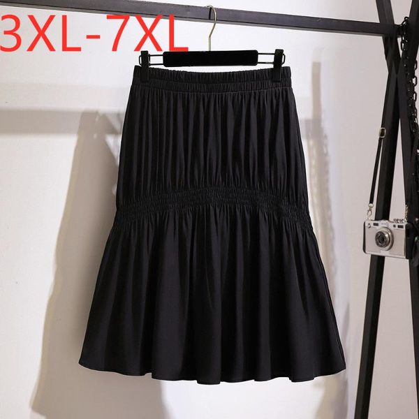 

skirts 2021 ladies spring autumn plus size midi skirt for women large casual loose black cotton pleated 3xl 4xl 5xl 6xl 7xl