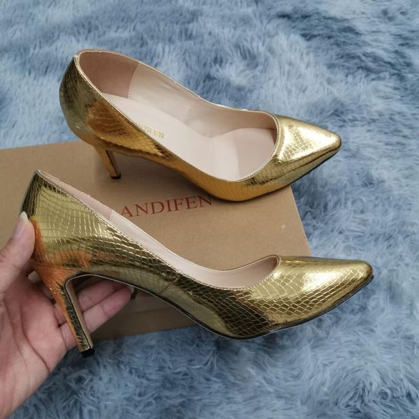 

dress shoes women fashion 8cm crocodile pattern pointed toe high heels pumps office med gold silver wedding plus size, Black