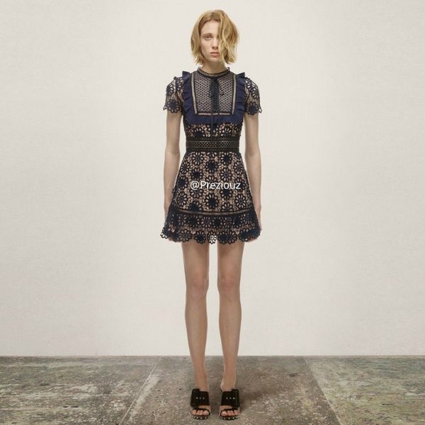 

casual dresses spring runway womens summer fashion self portrait lace hook flower patchwork mini dress fmiy, Black;gray