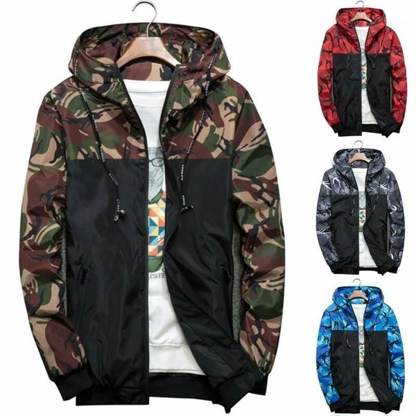

men's jackets mens casual camo windproof hiking zip up hooded coat jacket outdoor outwear, Black;brown