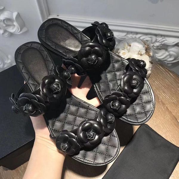 

slippers summer flower slides flat shoes woman floral classic black outside fashion beach
