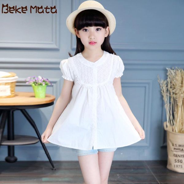 

shirts white blouses for girls 2021 summer kids blouse short sleeve hollow lace cotton teenage school girl children, White;black
