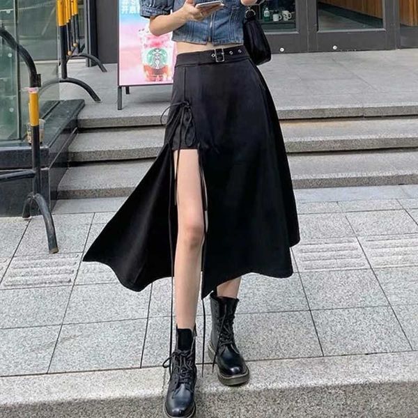 

2 piece set women summer gothic black skirt korea irregular y2k skirts fashion streetwear chic 210527, White