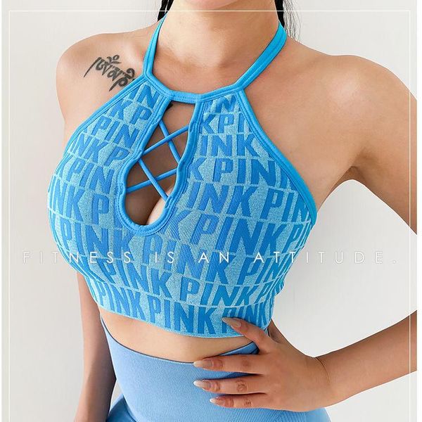 

women's t-shirt ewsfv 2021 summer women letter pink sports underwear ladies sleeveless backless bra running training drawstring top, White