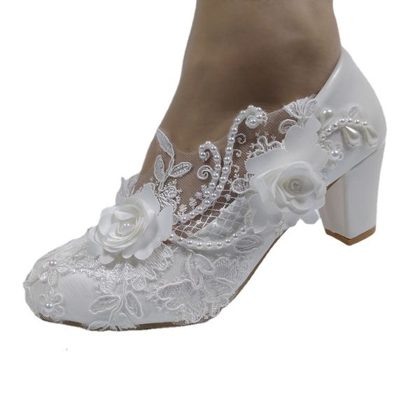 

dress shoes new arrival women wedding shoes bridesmaid thick heeled med heel white lace flower female 4hdi, Black