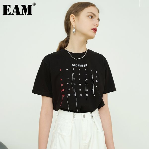 

[eam] women balck letter embroidery tassels casual t-shirt round neck short sleeve fashion spring summer 1dd8738 21512, White