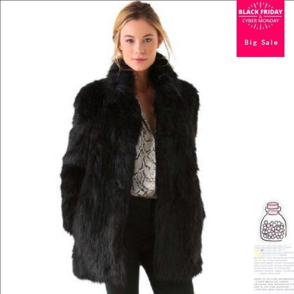 

women's fur & faux 2021 winter coat stand collar long sleeve warm jacket imitation fashion slim outerwear l1504, Black