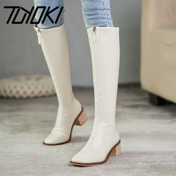 

boots tuyoki women knee high thick heel zipper winter long fashion cool shoes footwear size 33-40, Black