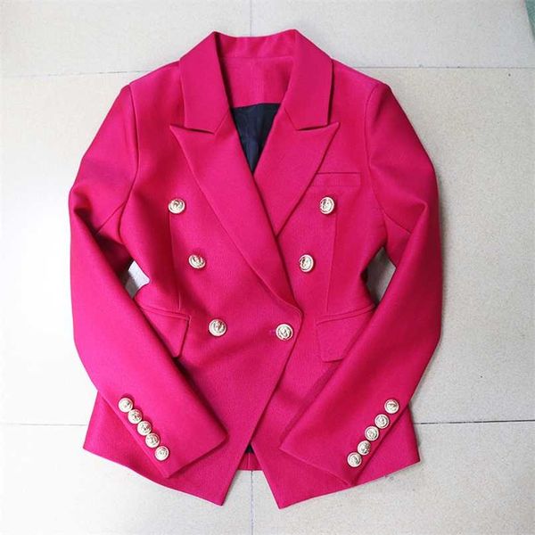 

high street est designer jacket women's slim fitting double breasted lion buttons pique blazer 210930, White;black