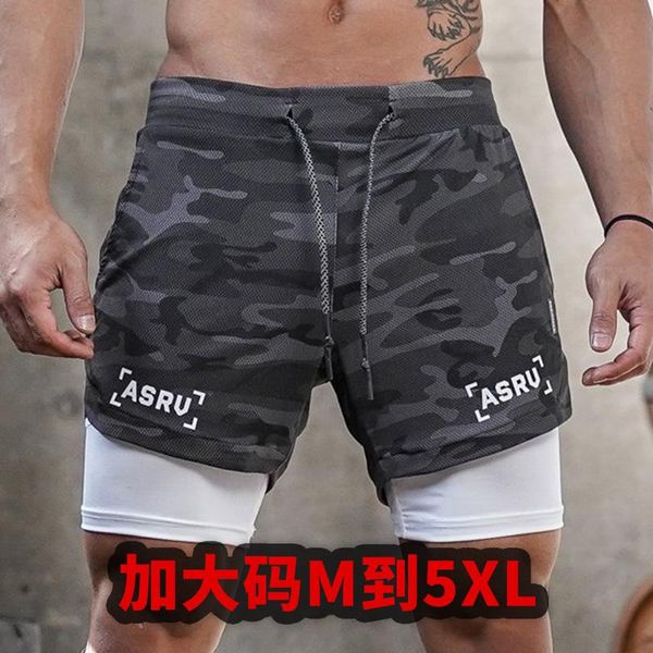

men's sports shorts large double multi pocket mesh camouflage pants running training, White;black