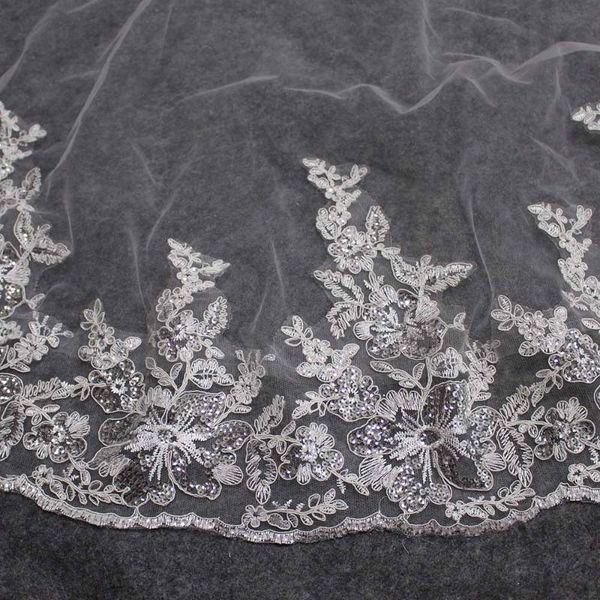 

bridal veils short 150cm wedding veil without comb luxury bling sequins lace one layer bride accessories veu de noiva, Black