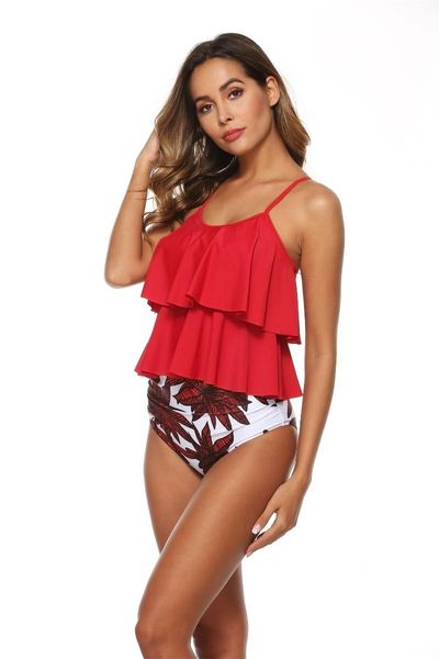 

double ruffle swimsuit feminine high waist bikini one-piece suits