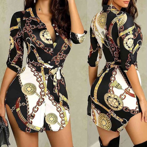 

fashion lapel printing five womens dresses quarter sleeve blouse loose shirt dress vestido de mujer summer, Black;gray