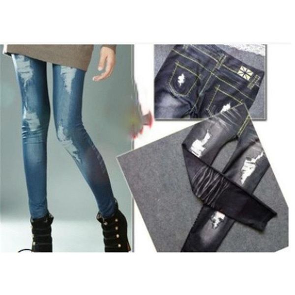

women's leggings look skinny slim jeggings trouser women ripped denim jean, Black