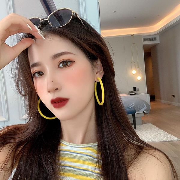 

hoop & huggie big smooth circle women earrings exaggerated ear loop macaron color simple party round earring jewelry wholesale, Golden;silver