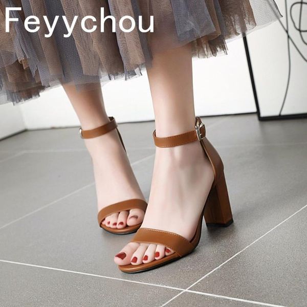 

women's sandals high heel peep toe ankle strap square pu buckle office 2021 summer fashion concise black