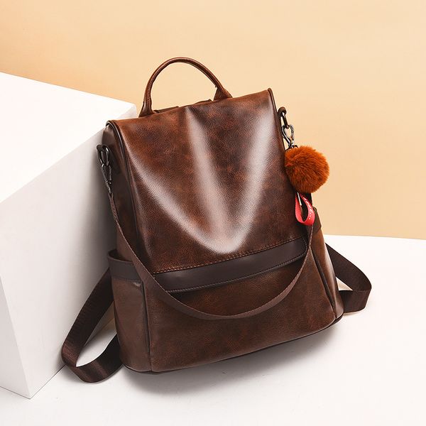 

backpack women's korean fashion brand versatile backpack anti theft schoolbag soft leather bag