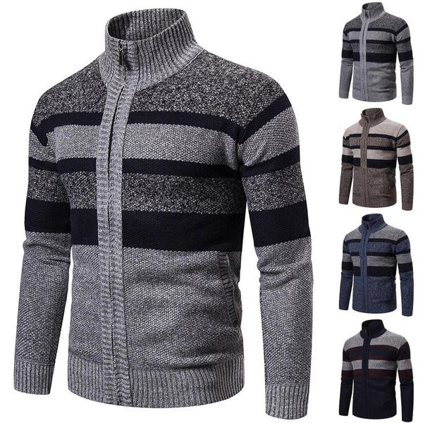 

men's sweaters fall winter sweater 2021 zippered cardigan with fool warm casual loose knitted solid color stand collar, White;black