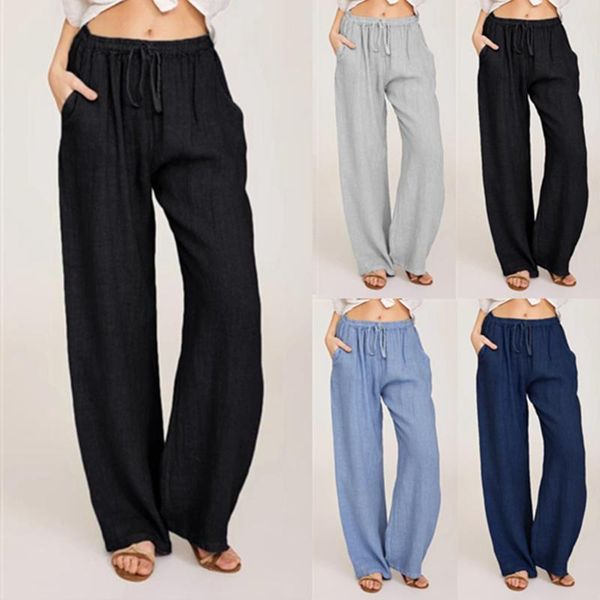 

women's pants & capris plus size women loose cotton linen female dandelion print high waist trousers ladies harajuku wide leg, Black;white