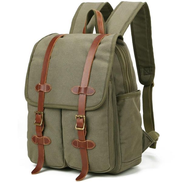 

backpack lap15.6" canvas schoolbag boy school cotton bag college student retro daypack bagpack men